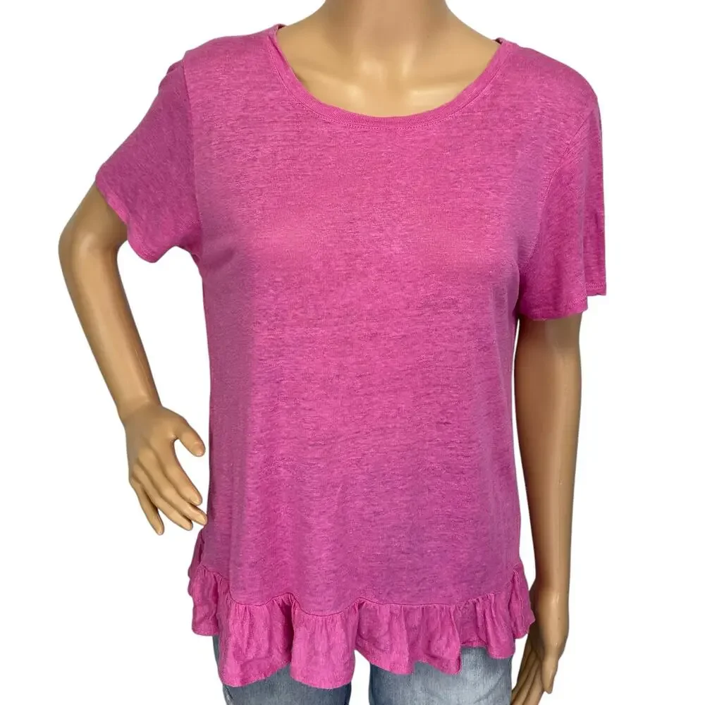 J. Crew Pure Linen Ruffle Top Pink L4597 Size M